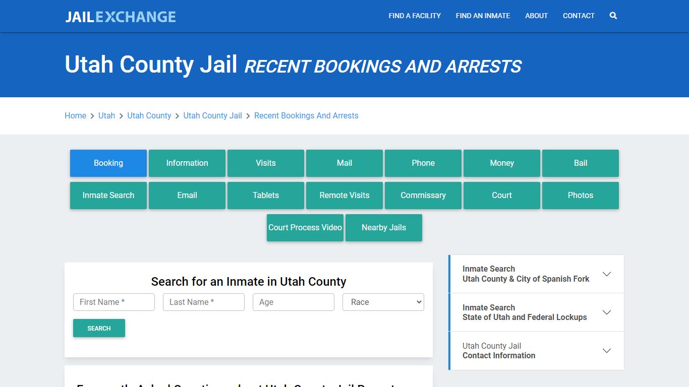 Utah County Jail Recent Bookings And Arrests - Jail Exchange